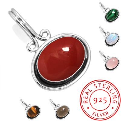 925 Sterling Silver Pendant Women Gemstone Handmade Jewelry Easter Gift Malachite Moonstone Rose Quartz Red Stone Smoky Topaz Tiger Eye Fashion