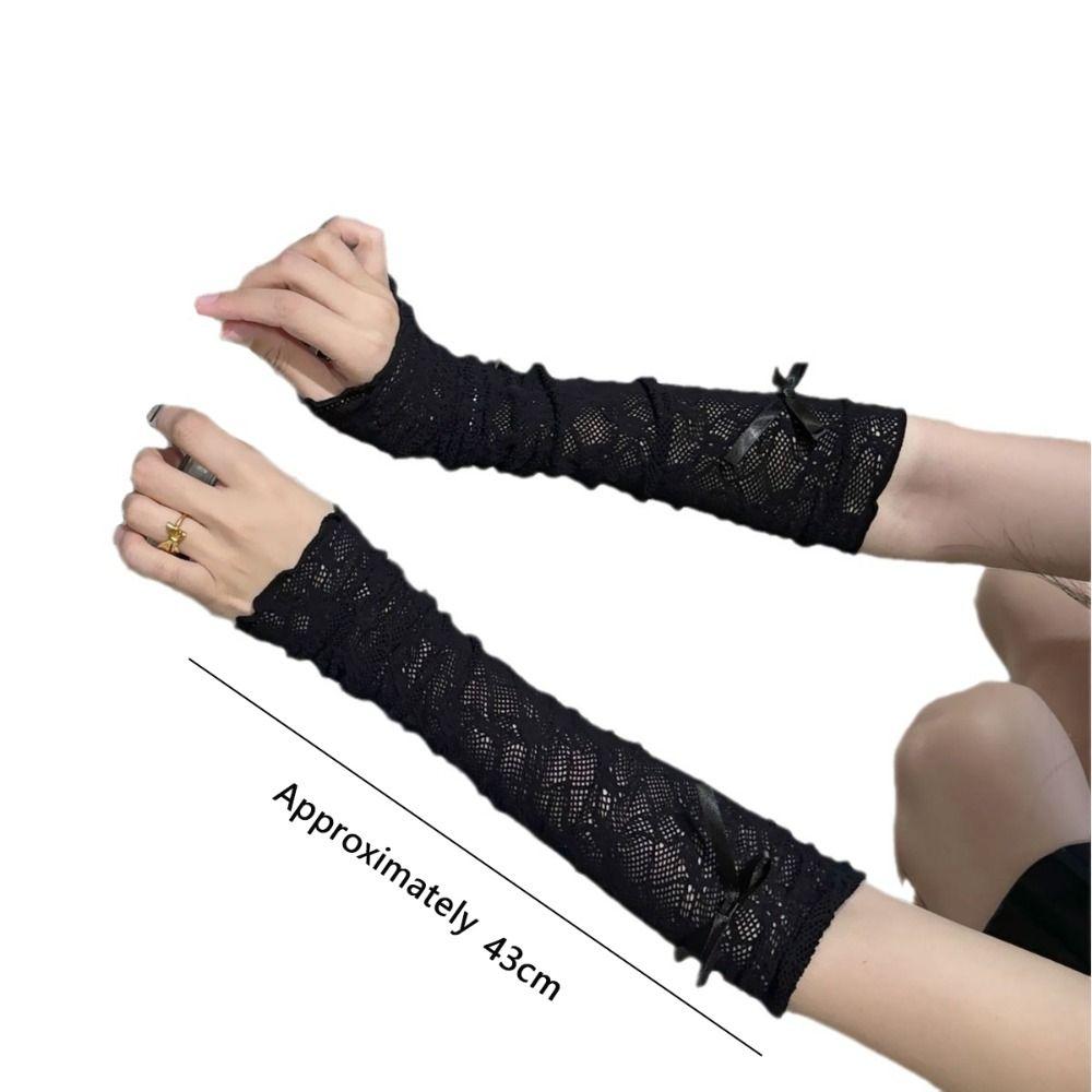 Bowknot Strapping Fingerless Mittens Elastic Sunscreen Sleeve Anime Gloves  Cosplay  Accessories