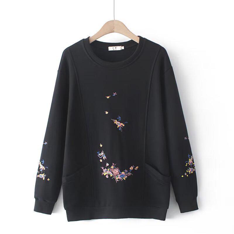 

Autumn 2021 Plus Size Embroidered Women s Round Neck Hoodie Top 3XL чорний
