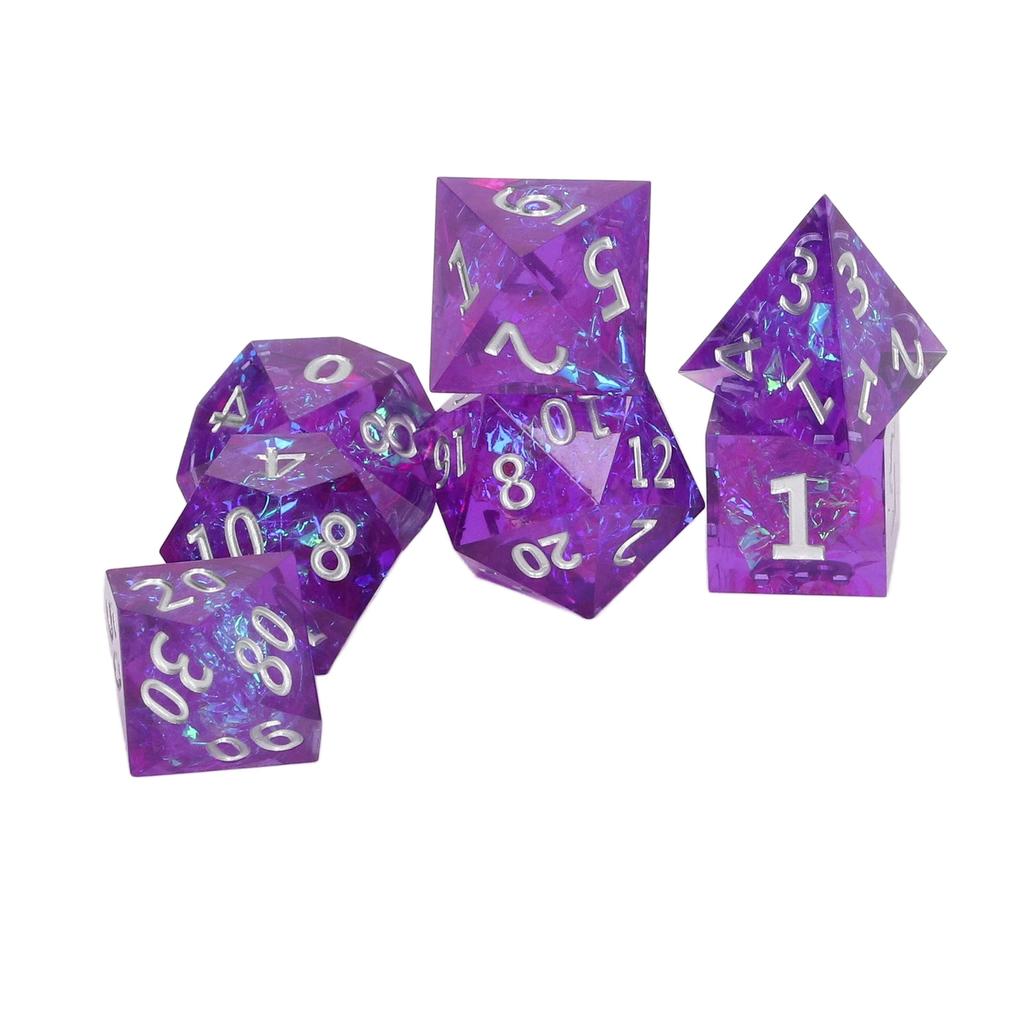 7pcs Polyhedral Dice Set Epoxy Resin Purple Exquisite Polishing Board Games Dice Set for Role Playing Games Party