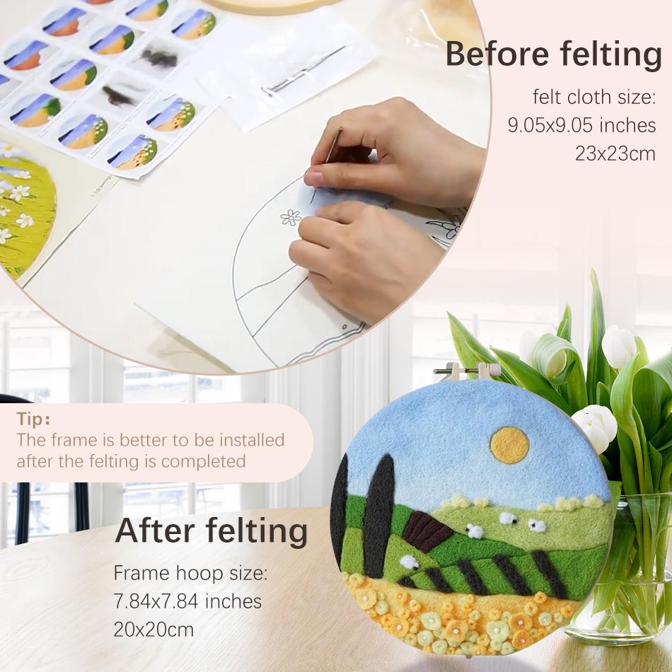 CHENISTORY 20x20cm Frame Wool Felting Painting DIY Wool Embroidery Kit Funny Wool Needle Felt Picture Kit Craft Painting Gift