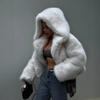 VAYLA Women Faux Fur Short Coats Y2k Hooded Jackets Long Sleeves Covered Single Breasted Thick Loose Fit Casual  Autumn Winter