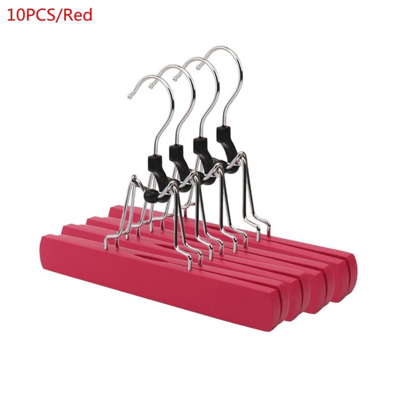 10PCS Multifunction Hotel Neat Wardrobe Skirt Hanger Wooden No Trace Clip Type Storage Drying Rack Trouser Clothes Hanger