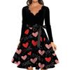 Women's stylish and elegant long,sleeved V,neck heart,shaped dress for Valentine's Day