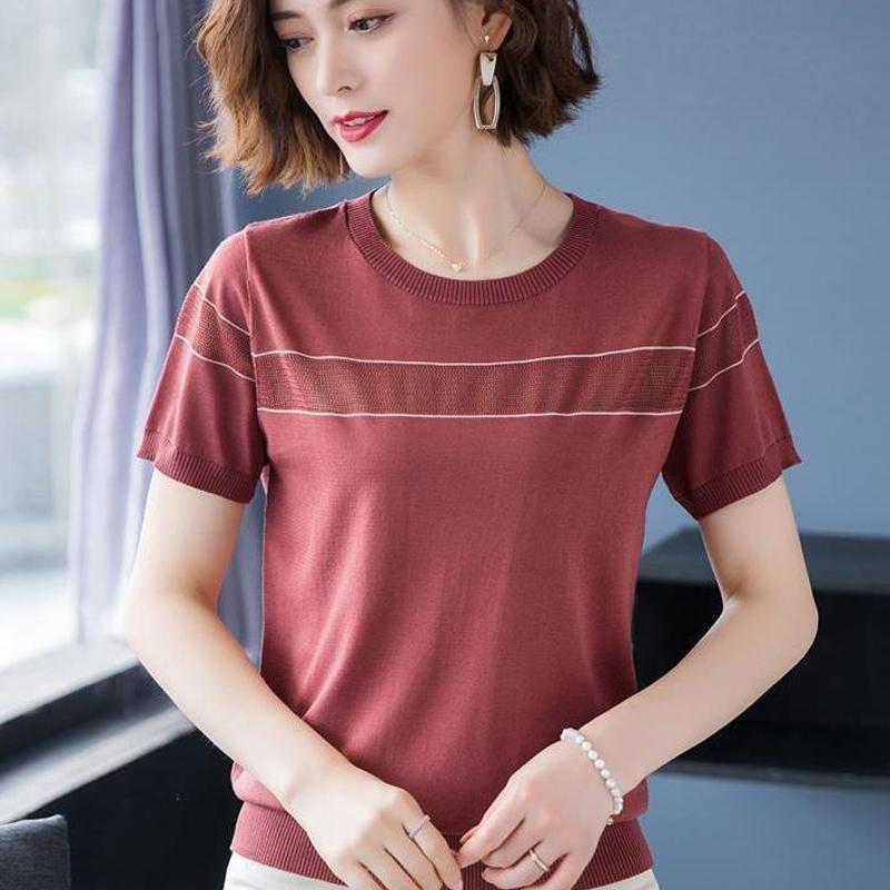 Elegant Fashion Loose Pullovers Casual Round Neck Simplicity Short Sleeve Solid T-Shirts Patchwork Thin Spring Women's Clothing