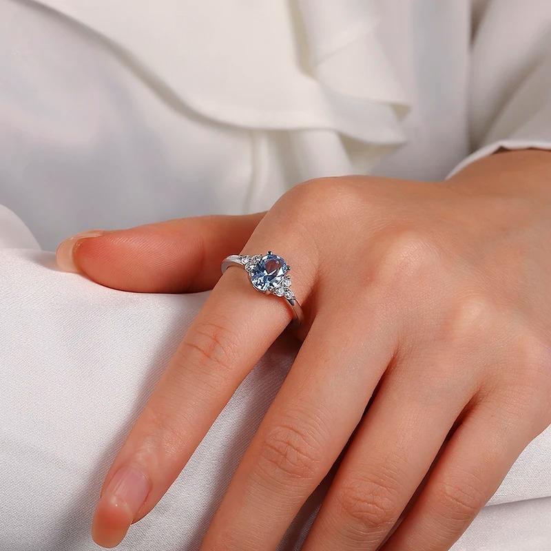 Trendy Blue Topaz Ring Jewelry Accessories with Zircon Gemstone Finger Rings for Women Wedding Party Engagement Bridal Gifts