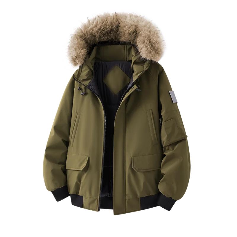 Herbst Winter Herren Kapuzenparka Herren Freizeit Kunstpelzkragen Mäntel Mann High Street Baumwolle Wattierte Jacke Unisex Outdoor Jacken