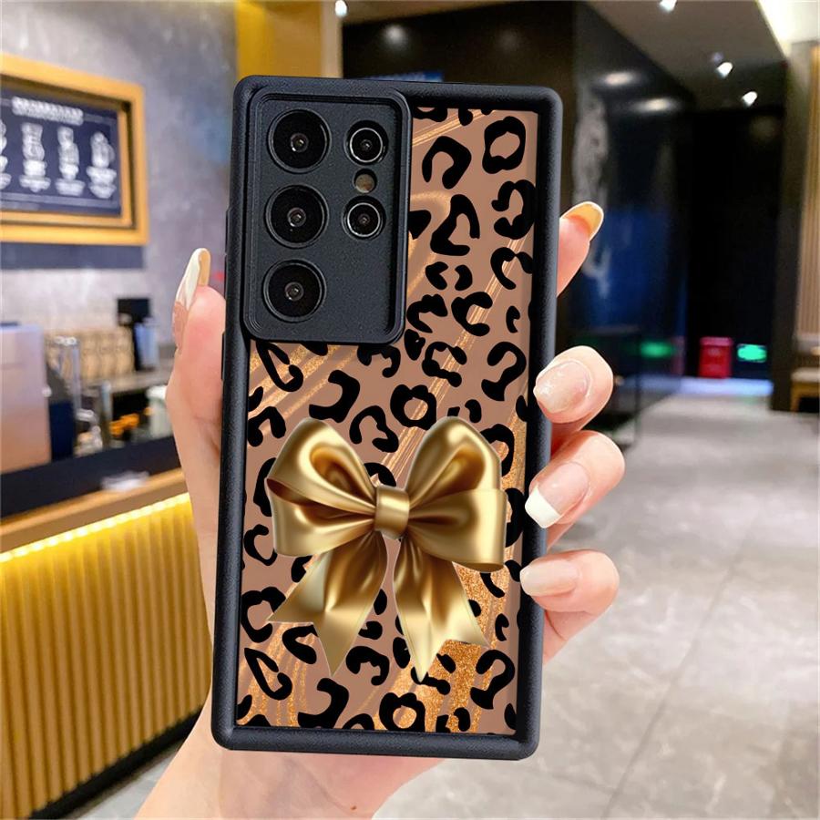 Soft Cover Phone Case for Samsung Galaxy S22 S24 Plus S25 Edge S20FE S24Ultra S23 FE S21 S25 Ultra Bow Leopard Print