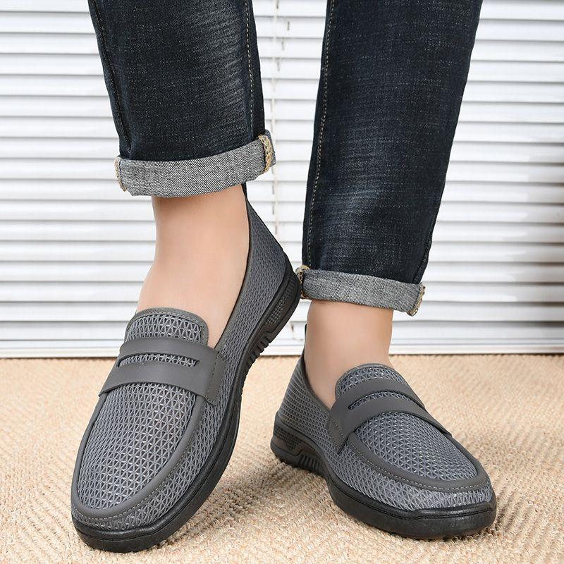 Herren Sommer Mesh Schuhe Atmungsaktiv Hohle Leichte Herren Sandalen Flache Sohle Rutschfest Ein Fuß Arbeitsschuhe Herren