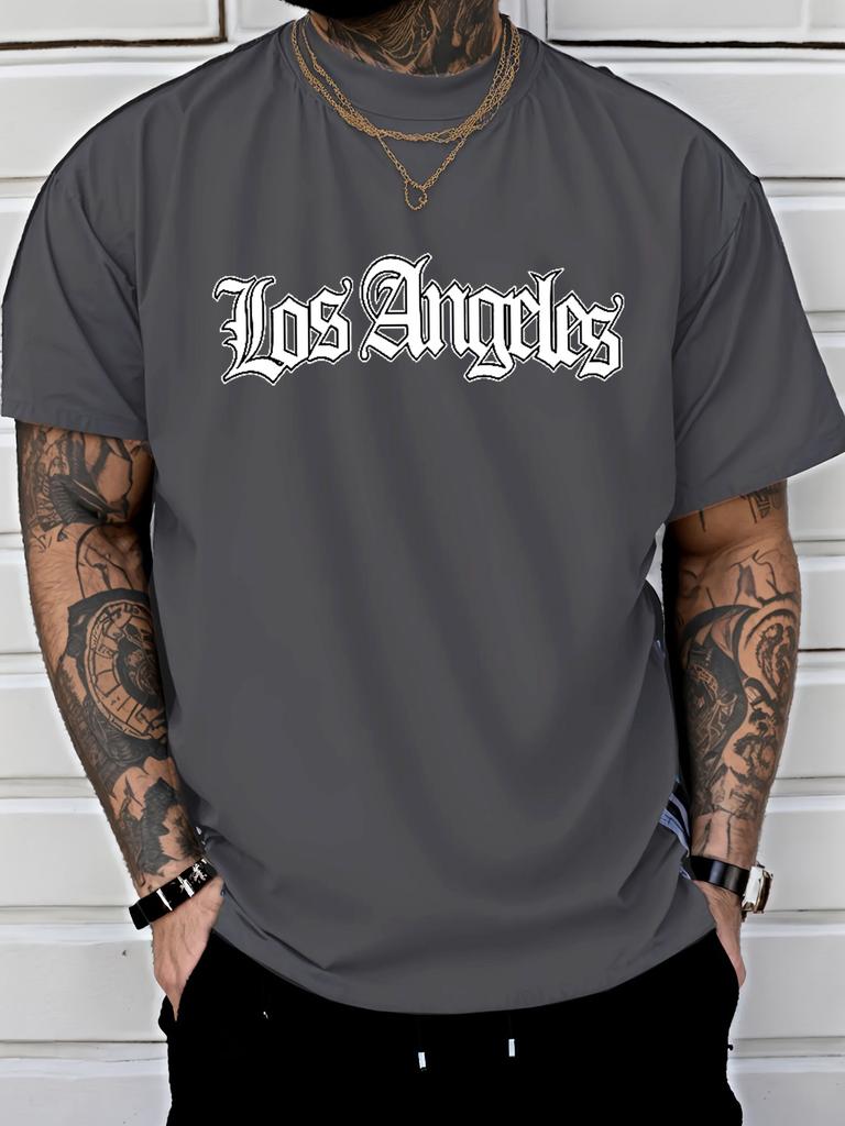 Unisex Los Angeles Gothic Letter Print T Shirt Vintage Crew Neck Short Sleeve Casual Tees Hip Hop Streetwear Tops