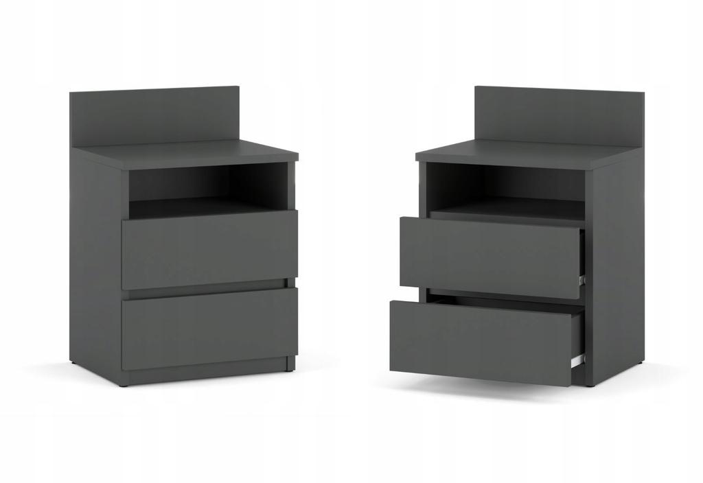Bedside Table Gray 40cm 2 Drawers Shelf For Bedroom