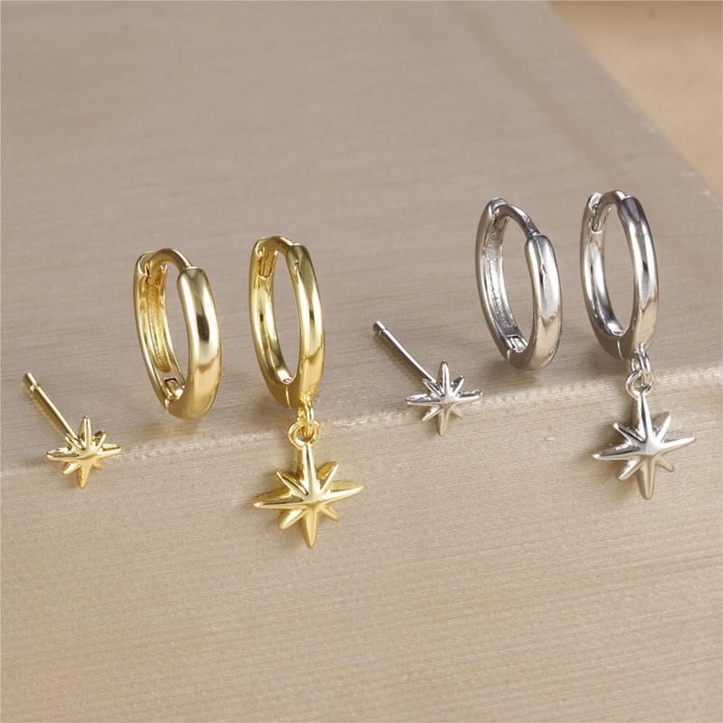 3pcs/set Elegant Round Star Pendant Earring Set for Women Unisex Stylish Earrings Daily Wear Party Jewelry Gifts