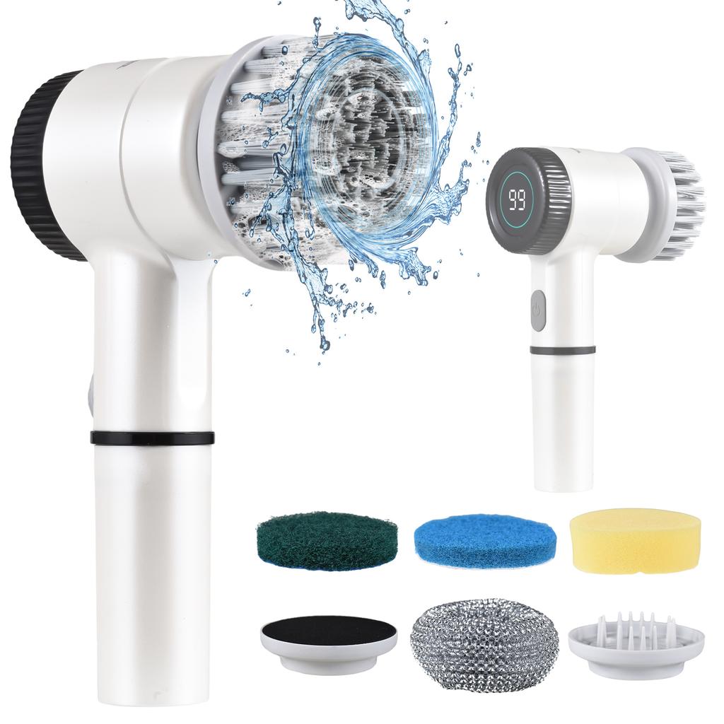 Electric Cleaning Brush Set Portable Cordless Electric Spin Scrubber Waterproof 3 Speeds Digital