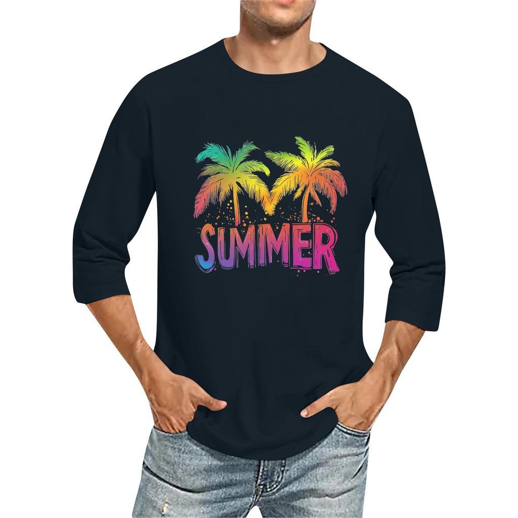 Męski kolorowy top T-shirt z okrągłym dekoltem i rękawem 3/4