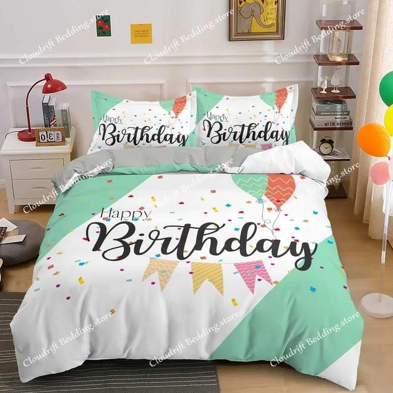 Happy Birthday Gift Bedding Set Party Festival Duvet Cover KingQueen For Kids Boys Girls Cartoon Polyester Quilt Cover