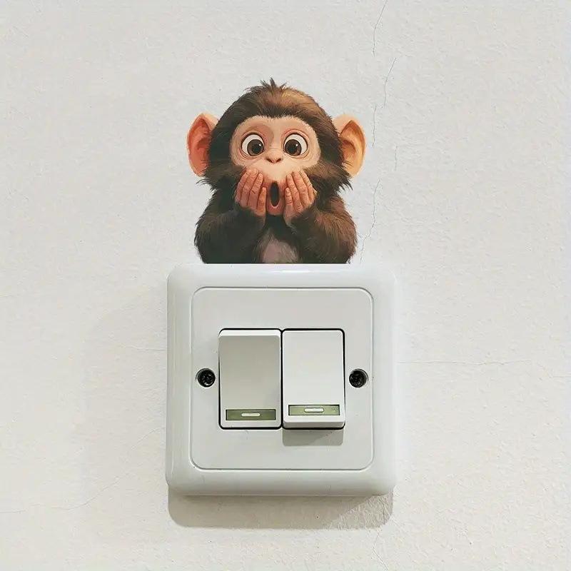 Cartoon Little Monkey Switch Sticker Cute Hand Covering Mouth Kids Room Funny Wall