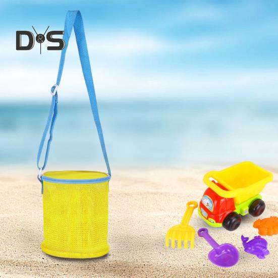 Netz-Strandtasche mit Schultergurt, großes Fassungsvermögen, Reißverschluss, Mehrzweck-Muschelhalter, Aufbewahrungseimer für Reisesandspielzeug