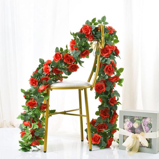 220CM Sztuczny Girlanda z Kwiatów Róży 16 Głów Odporna na UV Realistyczna Sztuczna Rattanowa Winorośl Dekoracja Wisząca na Ślub i Przyjęcie Symulacja Kwitnienia