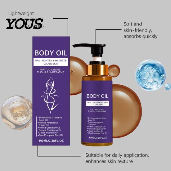 Rejuvenating Body Oil for Elasticity Firming Oil, Hydrating Nourishing Dry Skin, 100ml Lightweight Non Botanical Glowing Skin Greasy Moisturizer, Care