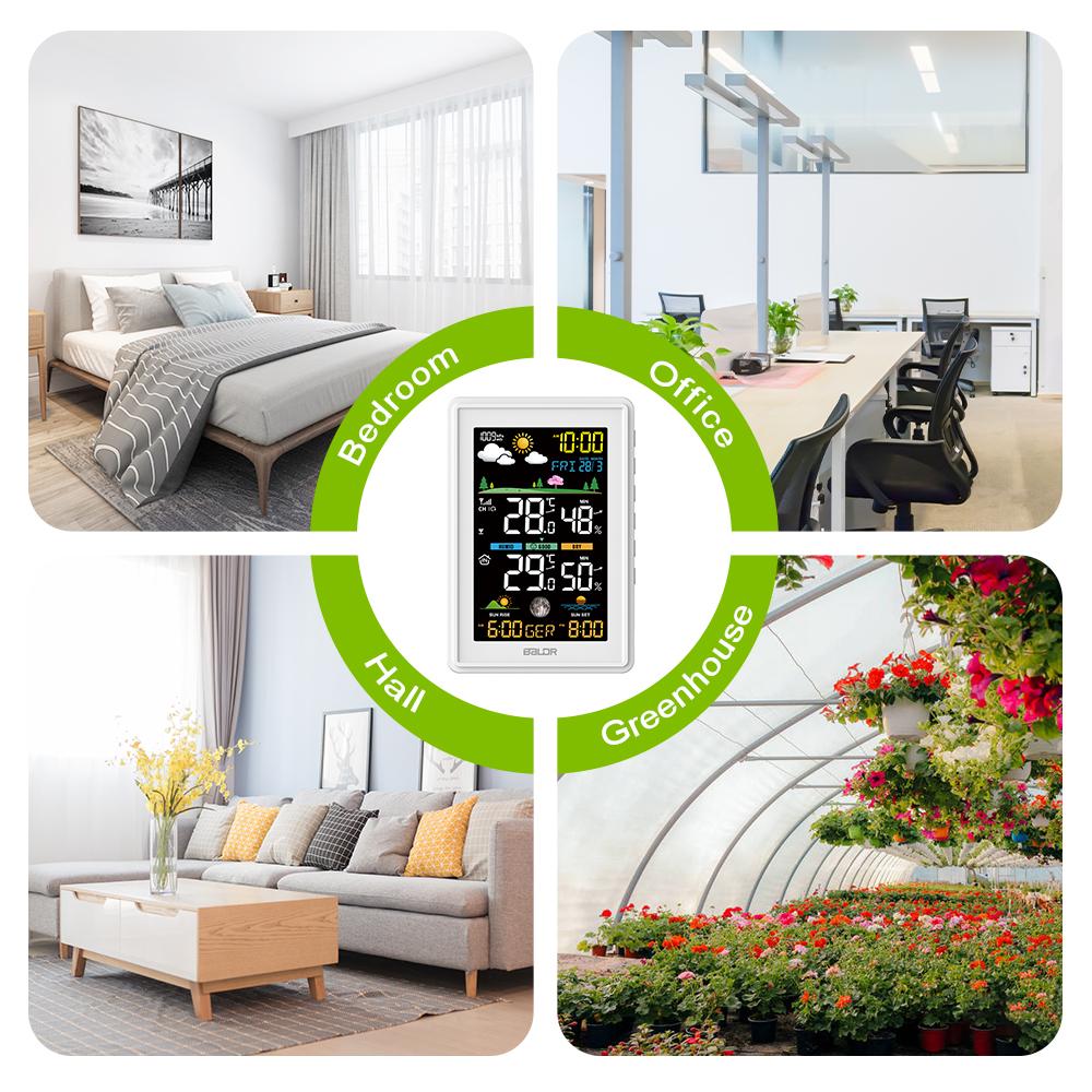 Drahtlose Farb-Wetterstation Wecker Digitaler Luftfeuchtigkeits-Temperatur-Monitor Barometer Vorhersage Trend Mondphase -40℃