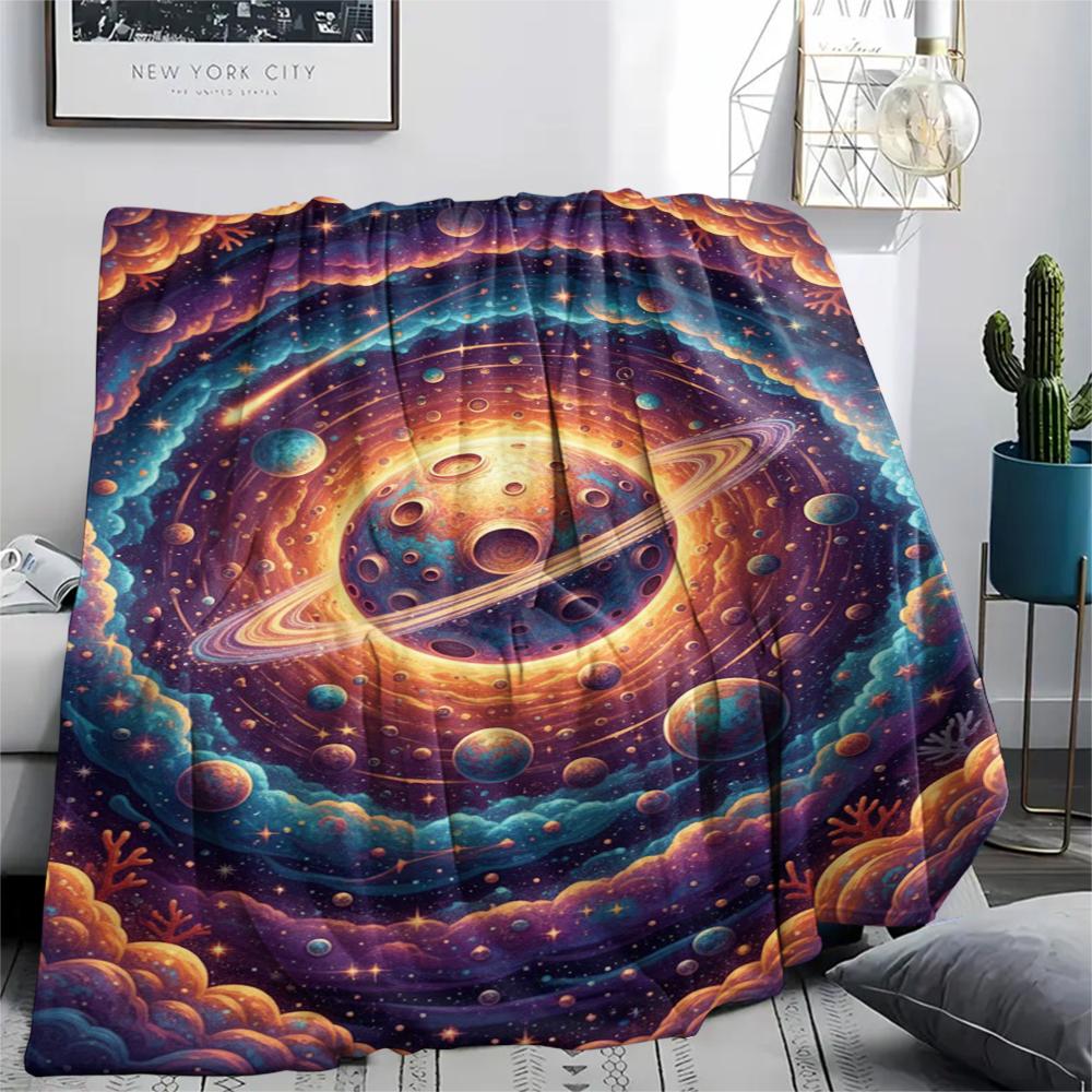 Colorful Starry Sky Sailing Print Flannel Blanket,High quality Comfortable for All Seasons,Home Decor,Warmth and Comfort,Perfect for Christmas Gifts