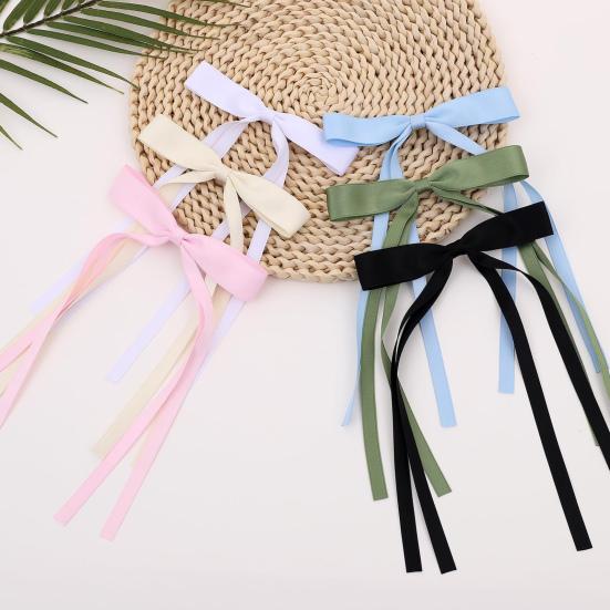 

Женская заколка для волос с бантом, длинная лента, декор, заколка для волос различных цветов, заколка для волос с бантом для девочек, аксессуары для волос чёрный