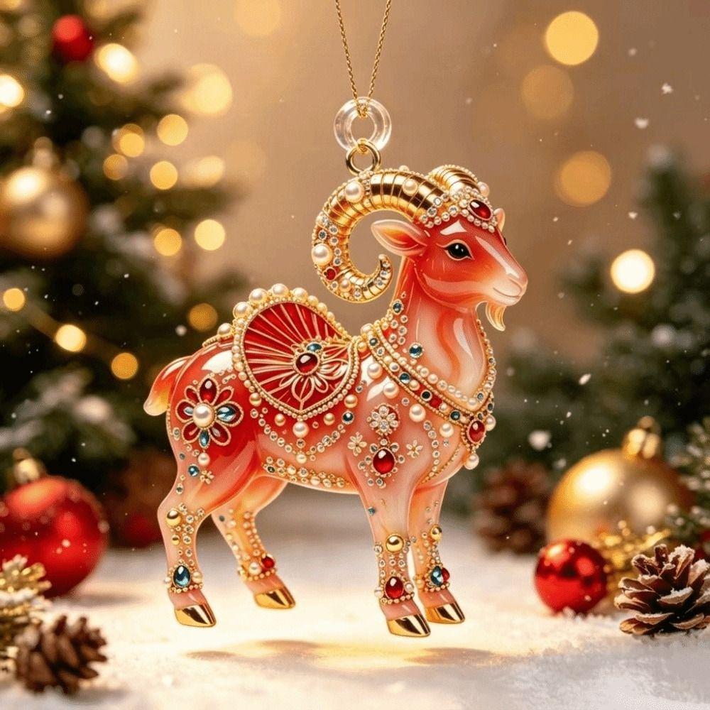 Shining Goat Hanging Ornament 2D Flat Animal Hanging Decoration  Holiday Party Decor