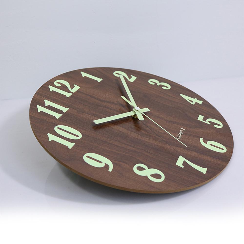 Orologio da parete luminoso da 12 pollici in legno, luce silenziosa nella notte oscura, orologio da parete alla moda nordica, senza ticchettio, con luce notturna