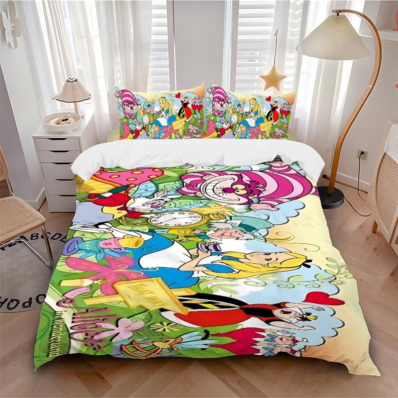 Alice Wonderland Adventure Printed 3pcs Bedding Set Soft Microfiber 1 Duvet Cover And 2 Pillowcases Home Bedroom Decor Xmas Gift K1863