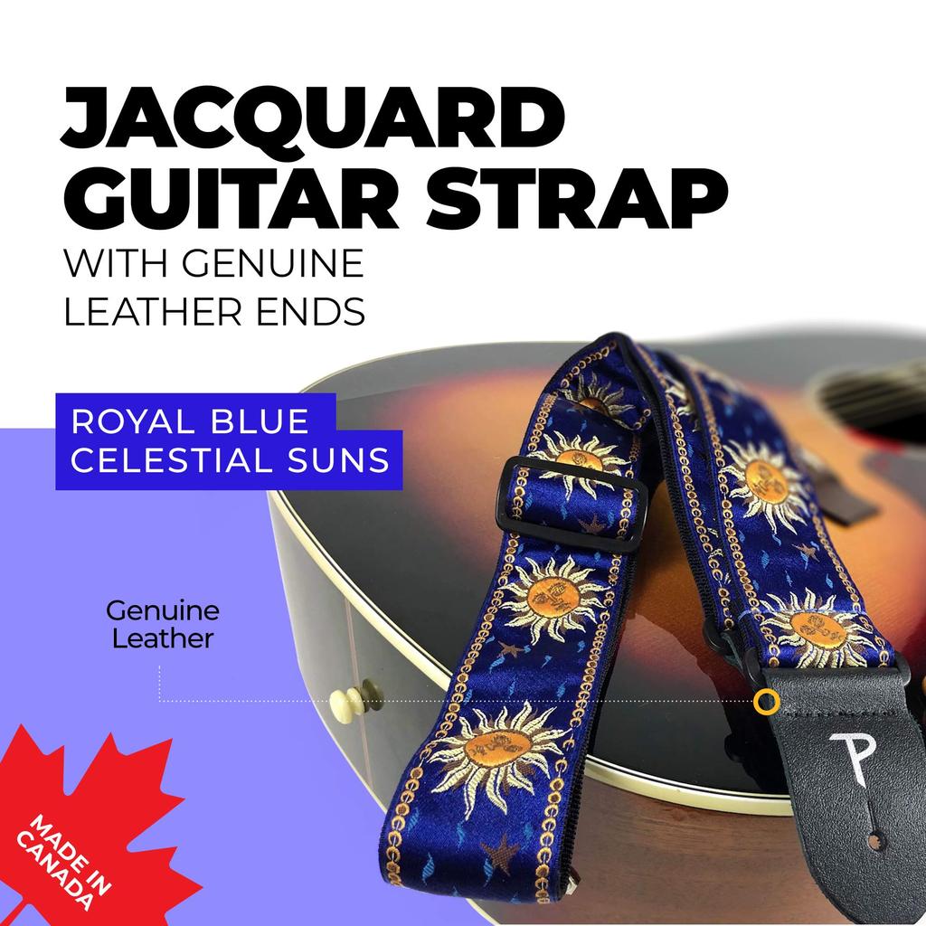 P Leathers Jacquard Gitarrengurt Blau Perri's Ltd. TWS-7009 SUNS-BLU