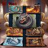 Dragons Mythical Frames 2D Flat Pattern Flannel Blanket, High Quality All Seasons, Home Decor, Warmth and Comfort, Perfect for Christmas Gifts.