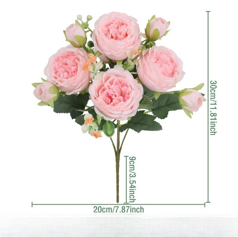 Rose Pink Silk Peony Artificial Flowers Bouquet 5 Big Head and 4 Bud Cheap Fake Flowers for Home Wedding Decoration indoor