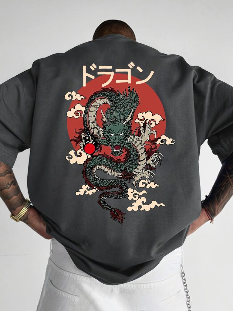 Japanese Anime Dragon Print 100 Cotton Trendy Men Women Tshirts Summer Daily Outdoor Sports Casual Loose Street Shortsleeve