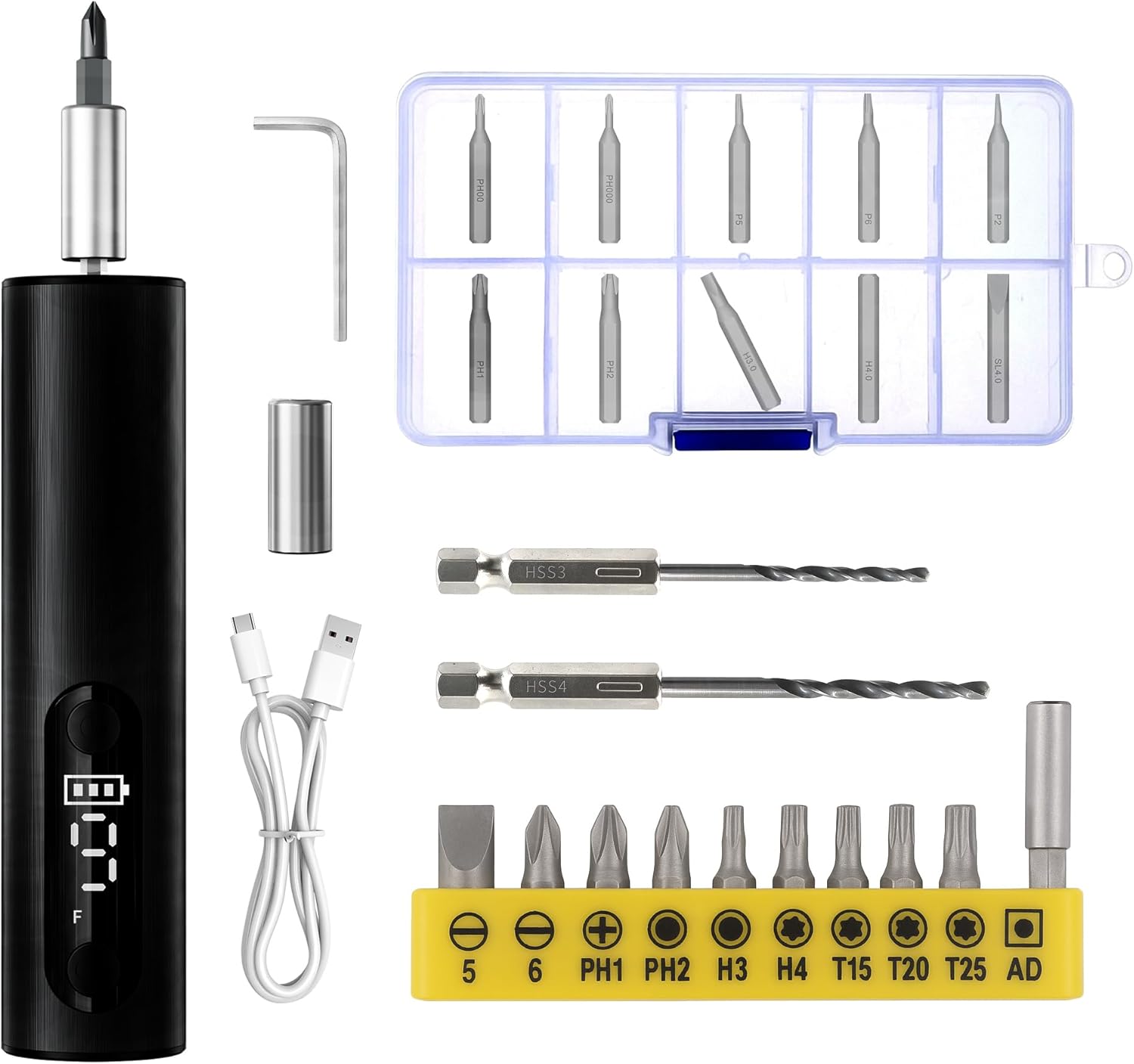 

Wireless Charging Electric Screwdriver Set - Mini Precision Drill with Magnetic Bits, Black чорний