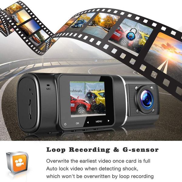 2024 Upgrade Dual Dash Cam FHD 1080P+1080P Front Inside Cabin Car Camera Driving Recorder LCD Display Gravity Sensor Automatic Video Recording