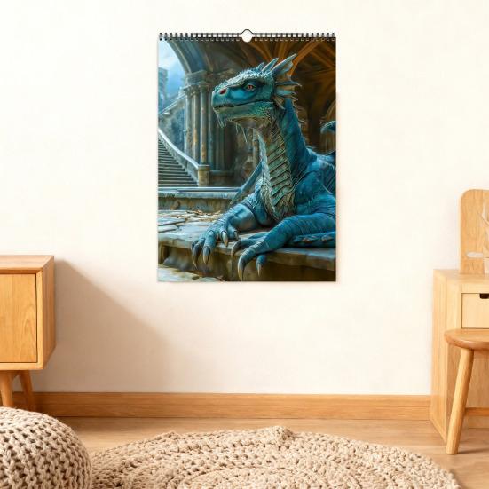 Yousheng 2026 Dragon Wall Calendar Jan. 2026 - Dec. 2026 12-Month Planner with Fantasy Illustrations for Home Office