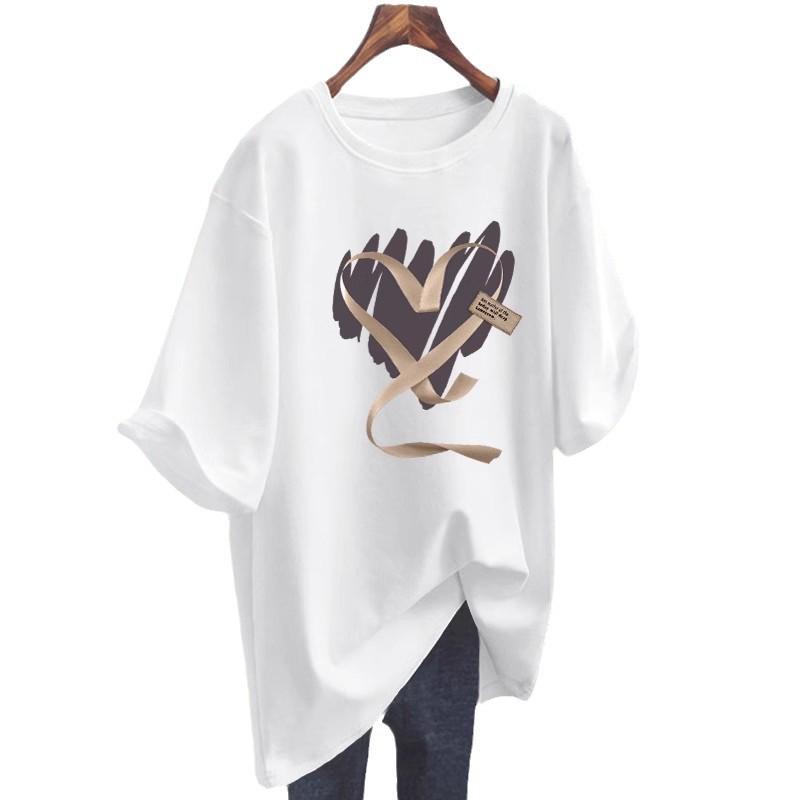 2025 Summer Women's European Style Loose Fit White T-shirt with Short Sleeves