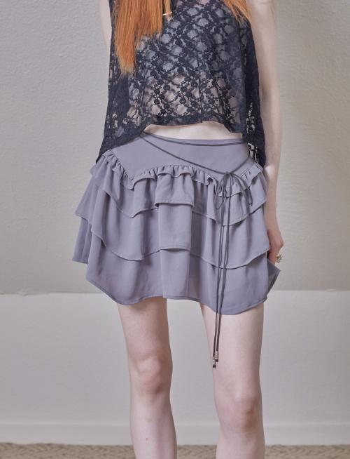 Phased Ethnic Ruffle Mini Skirt_Gray