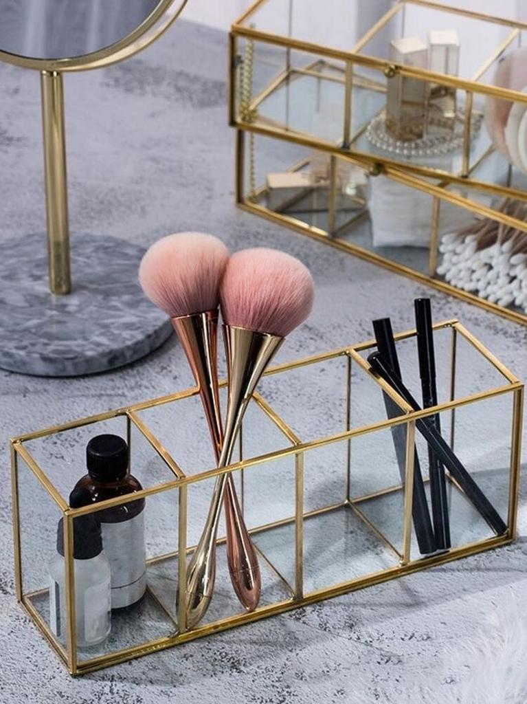 Luxury Transparent Glass Storage Box for Cosmetics Makeup Brushes Organizer Lip Pencil Holder for Makeup Tools Organizer Case | Makeup Organizers