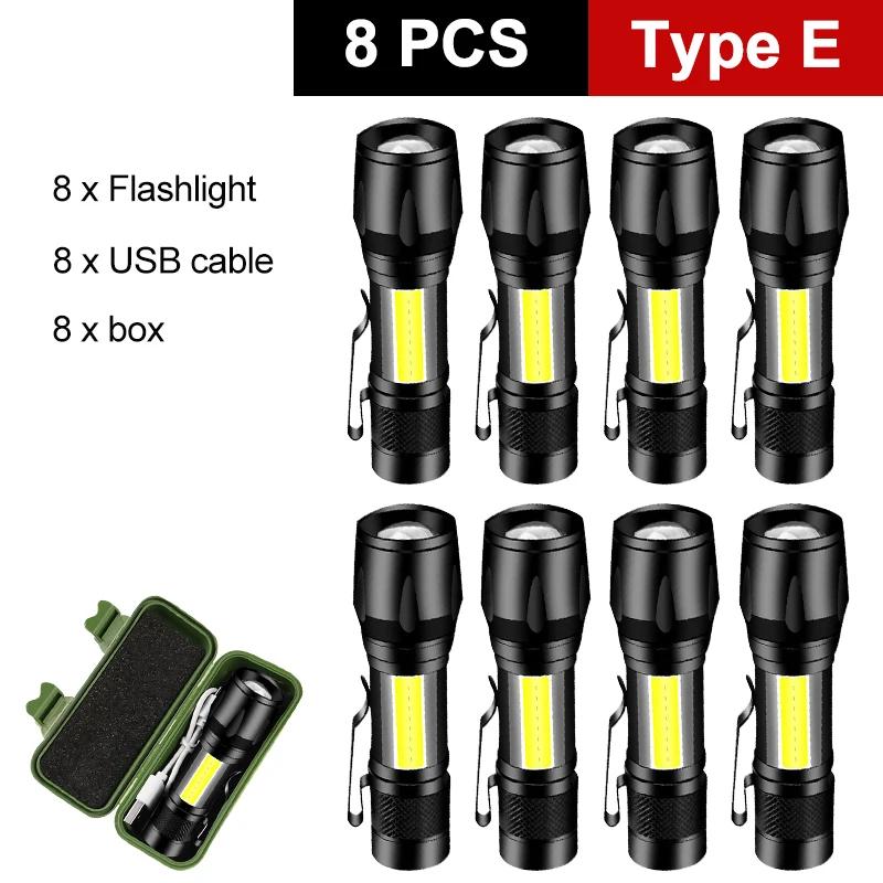 Mini Portable  Flashlight LED+COB Fishing Torch Zoomable Focus Light Rechargeable Tactical Lamp Camping Hiking Emergency Lantern