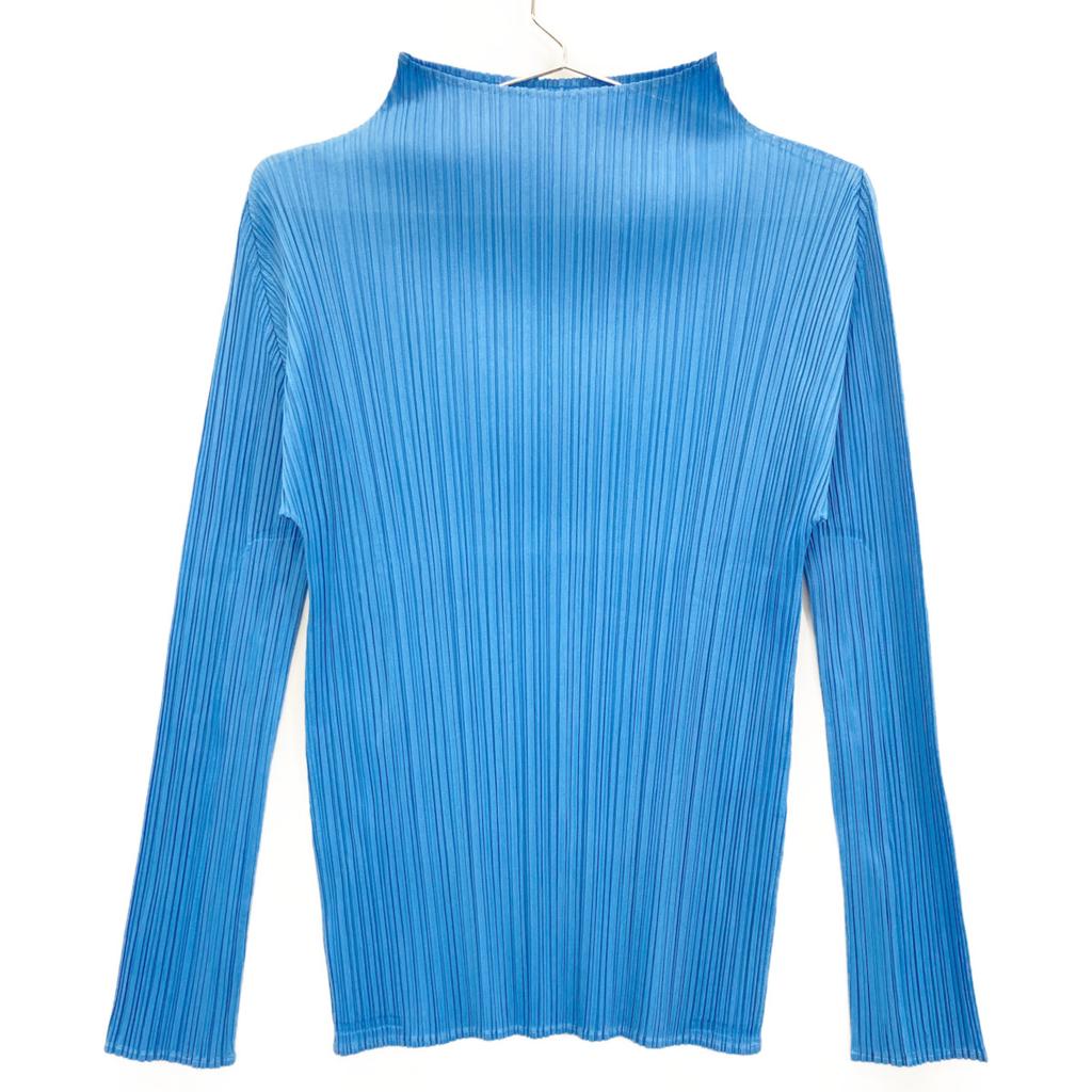 PLEATS PLEASE 21Stainless Steel PP11-JK761 Blue Pleated Blouse Tops 3 blueUsed