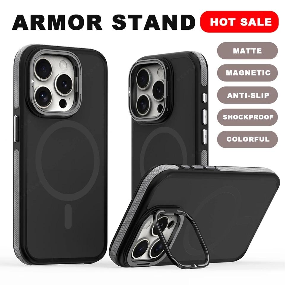 

Magnetic Stand Phone Case For iPhone 15 14 16 Plus 17 Air 11 12 13 16 Pro Max Magsafe Wireless Charge Holder Protector Cover For iPhone 12 pro