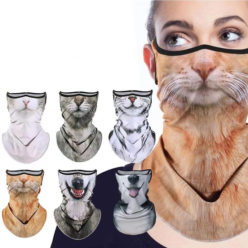 3D Animals Magic Scarf Bandana Breathable Neck Warmer Gaiter Hanging Ear Outdoor Sports Triangle Face Mask Neckerchief Summer
