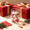 Family Gathering Tableware Double Layer Glass Cup, with Santa Claus/Small Tree/Stack/Bag Patterns Decor, Walled Christmas Quicksand Sequins