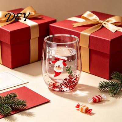 Familienfeier Geschirr Doppellagiger Glasbecher, mit Weihnachtsmann-/Kleiner Baum-/Stapel-/Taschenmuster-Dekor, Wand-Weihnachts-Treibsand-Pailletten