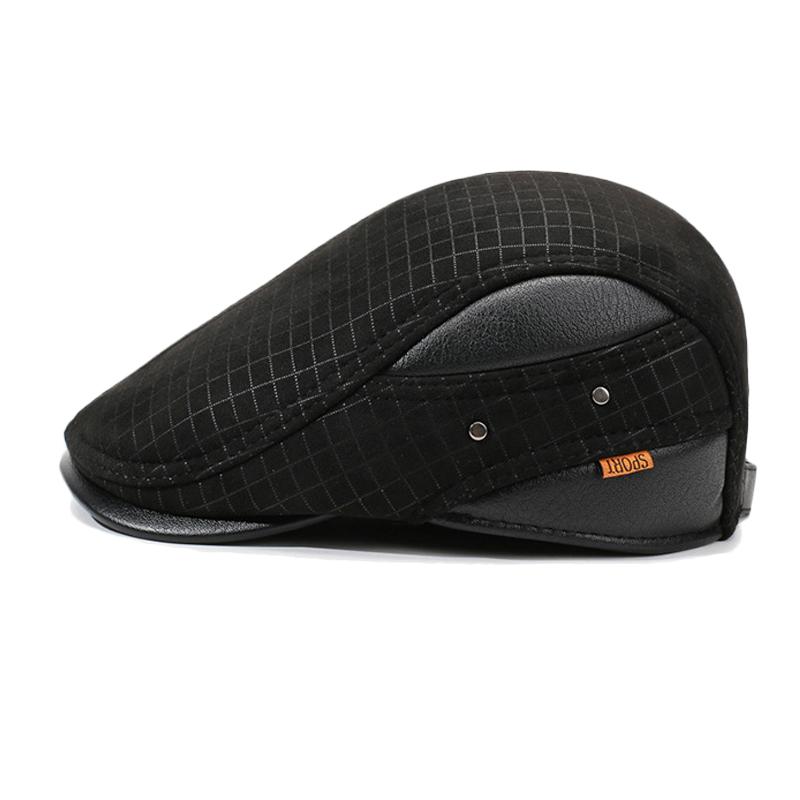 Autumn Winter Plaid Forward Hat Men's Thick Warm Cotton Hat Outdoor Middle-Aged and Elderly Ear Protection Cap Woolen Hat