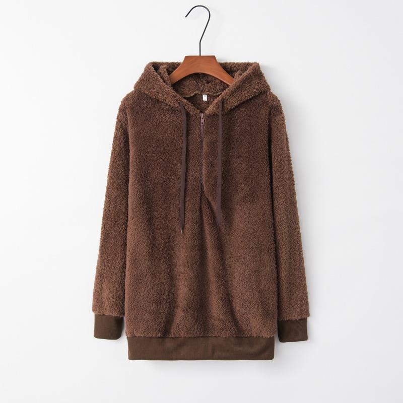 

Long Sleeve Hooded Solid Color, Women s Sweater Fleece Jacket 5XL коричневий
