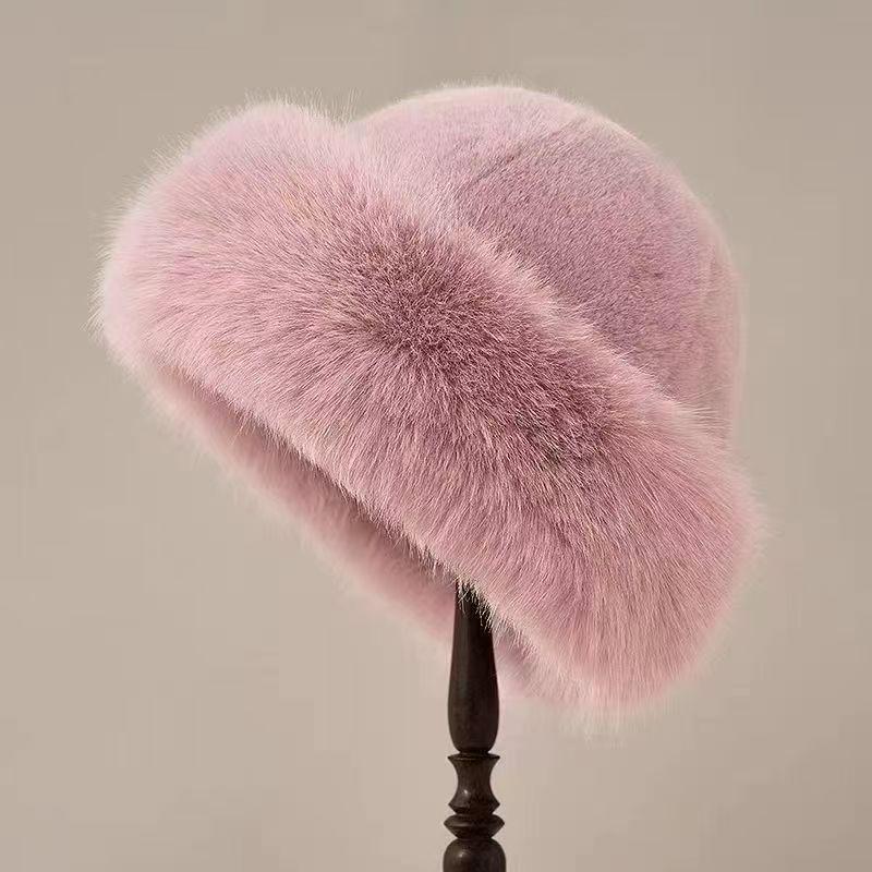Women's Luxury Faux Mink Fur Bucket Hat - Autumn/Winter Versatile Plush Design with Large Circumference and Ear Protection.