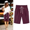 Women's Casual Loose Beach Pants Solid Color Loose Casual Fifth Pants Pockets  Linen Shorts