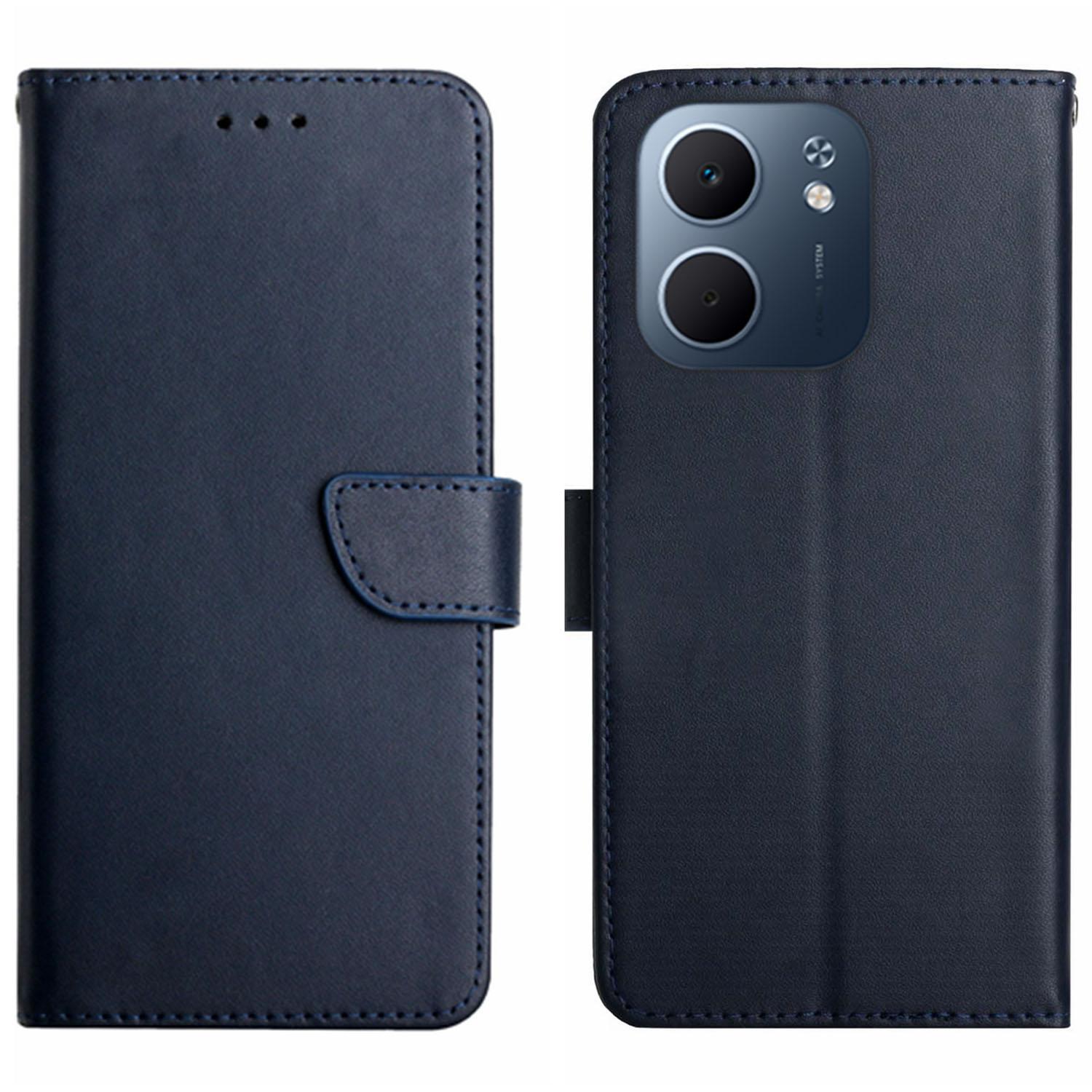 

For Oppo A5x 5G/4G Case Genuine Cow Leather Phone Cover Nappa Texture Blue